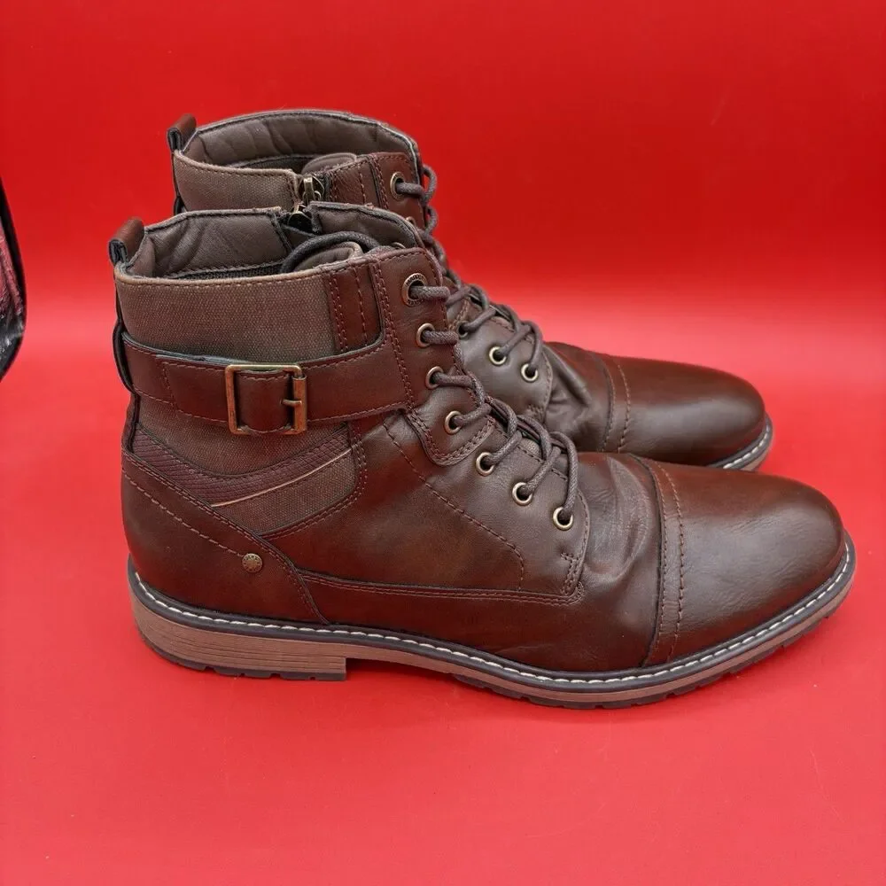 Madden By Steve Madden Ortholite Boots Dark Brown Side Zip Buckle Mens 12